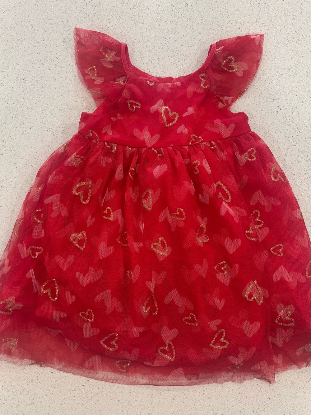 Isaac Mizrahi Red Heart Print Tulle Dress Flutter Sleeves 4T